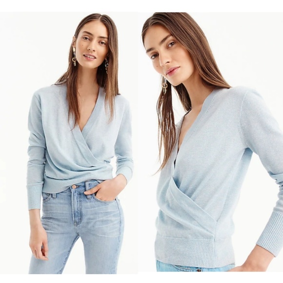 J. Crew Sweaters - J. Crew Shimmer Lurex Wrap Light Blue Sweater